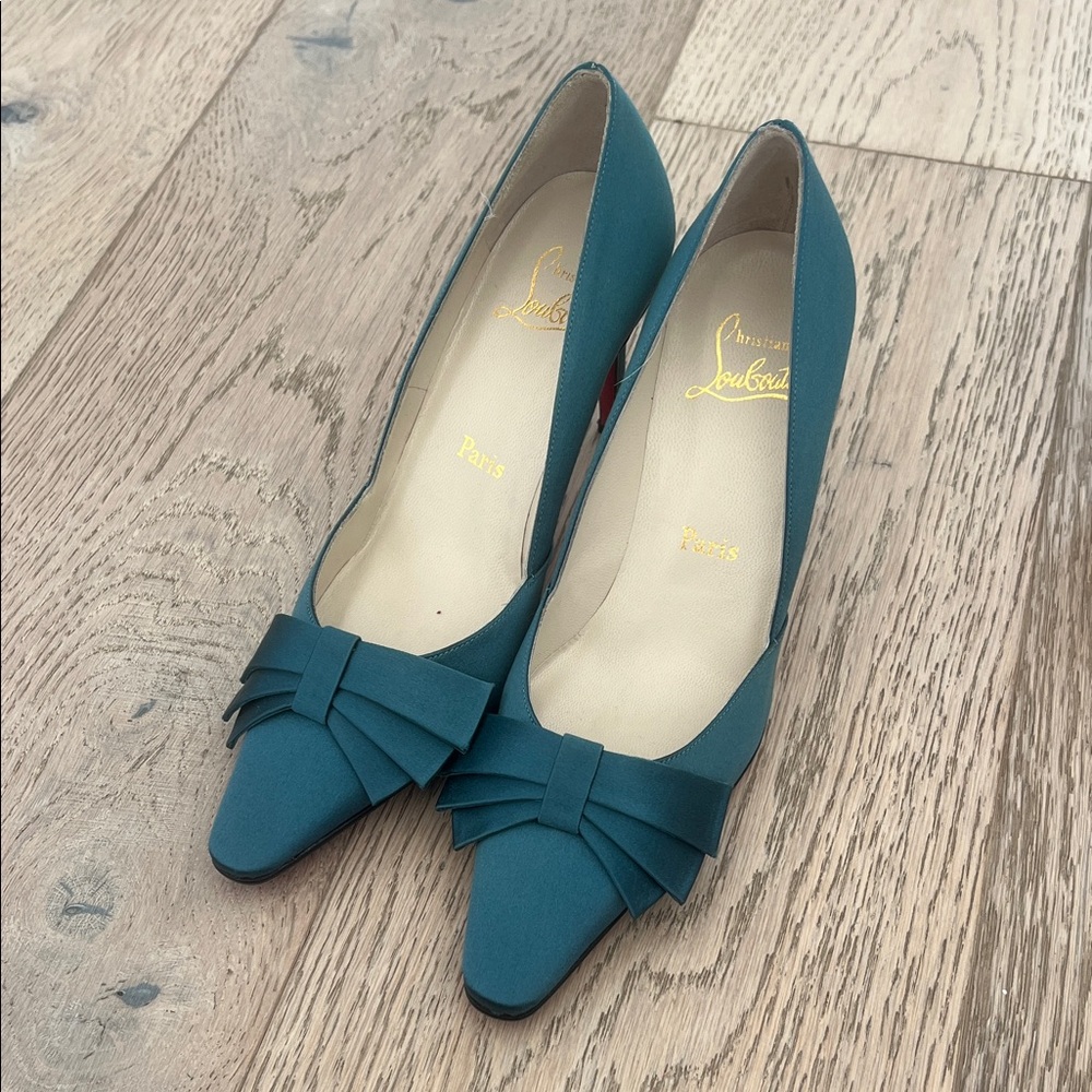 Christian Louboutin Teal Bow Heels